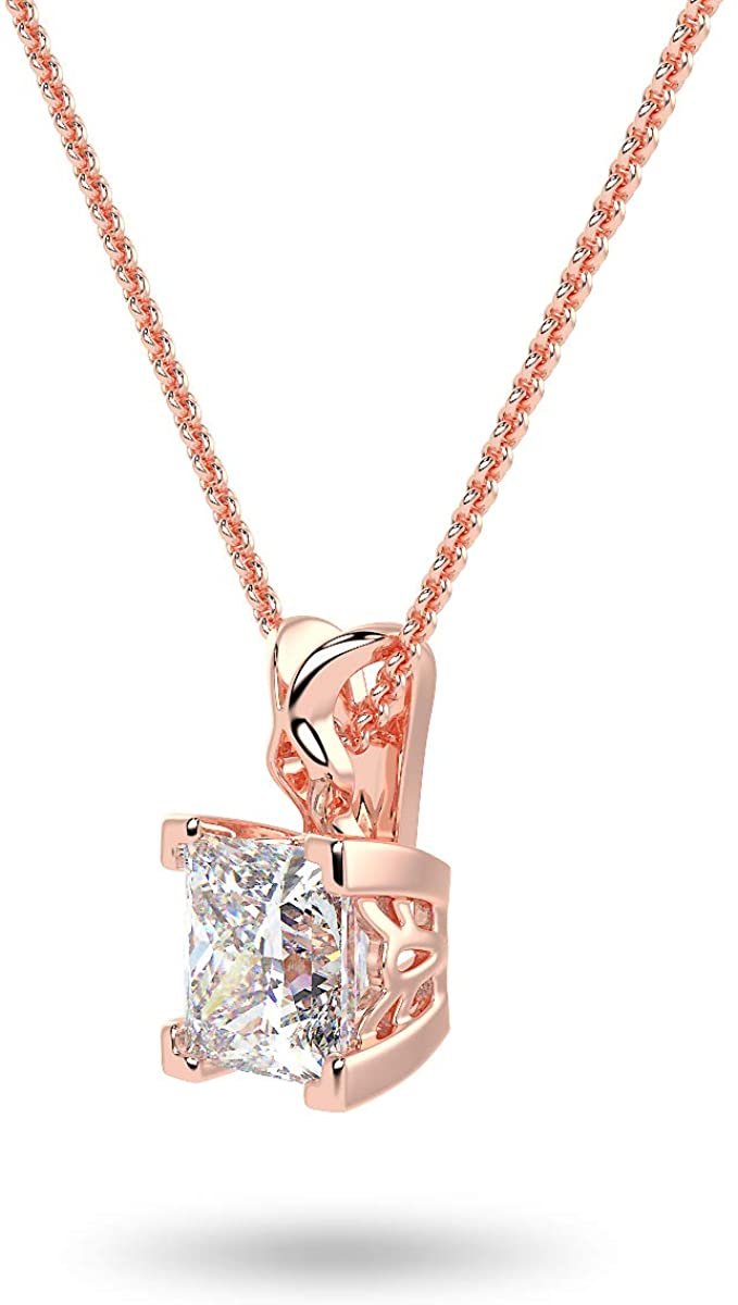 14K Gold 1/3 Carat Square Princess-Cut Lab Created Diamond X-Bail Solitaire Pendant Necklace (G-H Color, VS1-VS2 Clarity), 18" - Choice of Color
