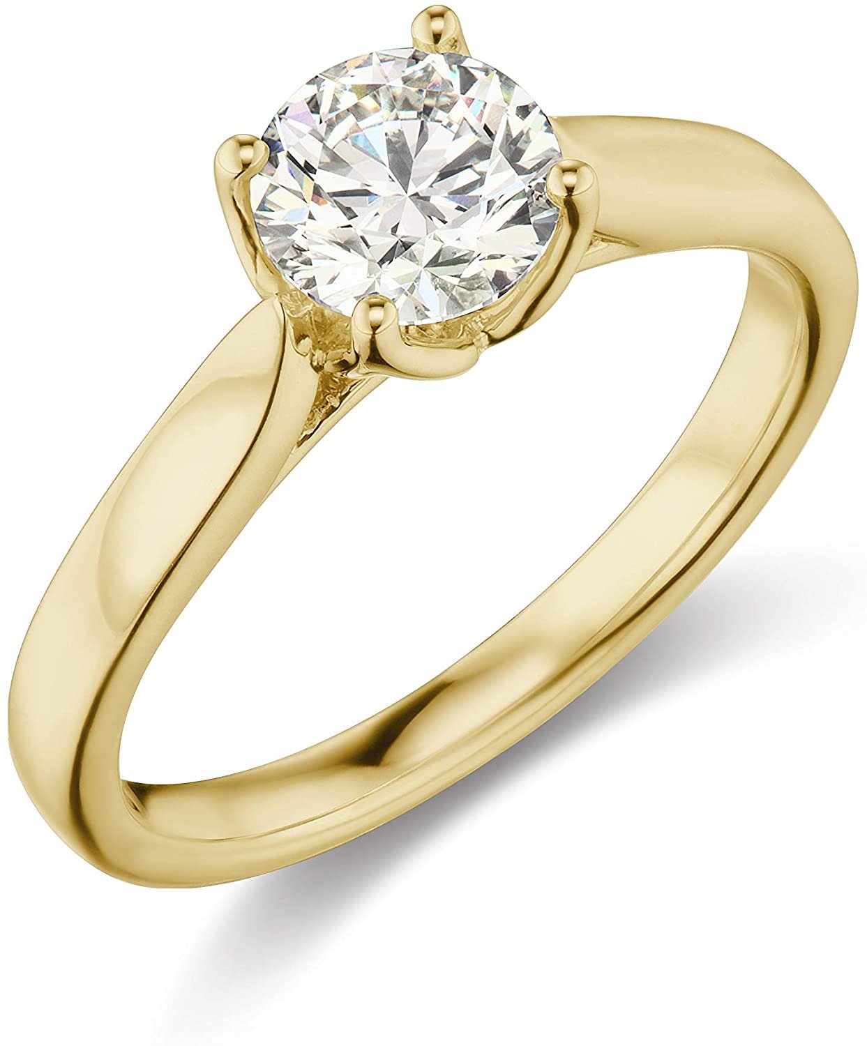 IGI Certified 1.0 Carat Round Brilliant-Cut Lab Created Diamond 14K Gold Classic 4-Prong Solitaire Engagement Ring (I-J Color, VS1-VS2 Clarity) - 14K Yellow Gold, Size 5.5