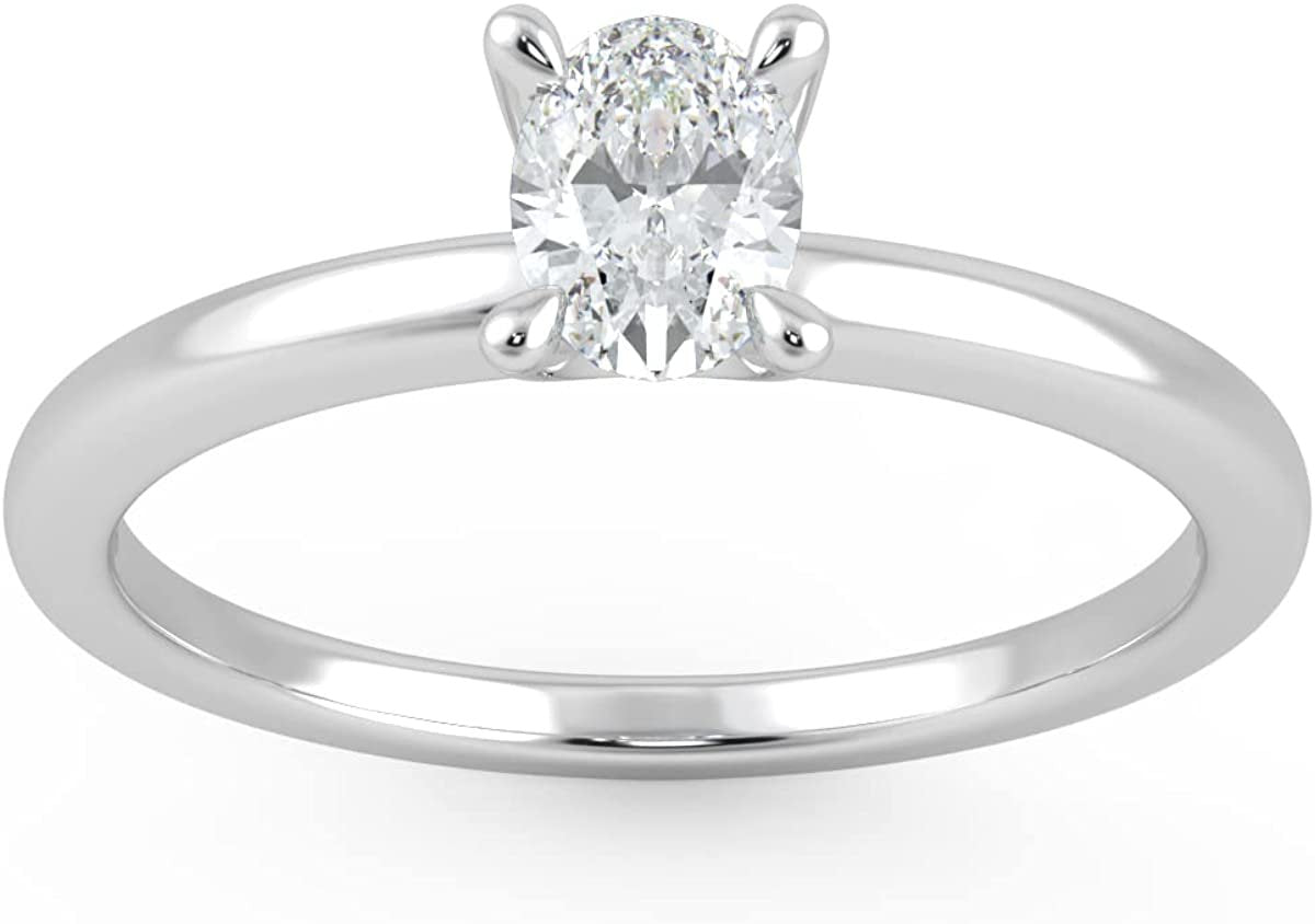 IGI Certified 1/3 Ct Oval Cut Lab Grown Diamond 14K Gold 4-Prong Solitaire Engagement Ring (G-H Color, VS1-VS2 Clarity) - Choice of Gold Color