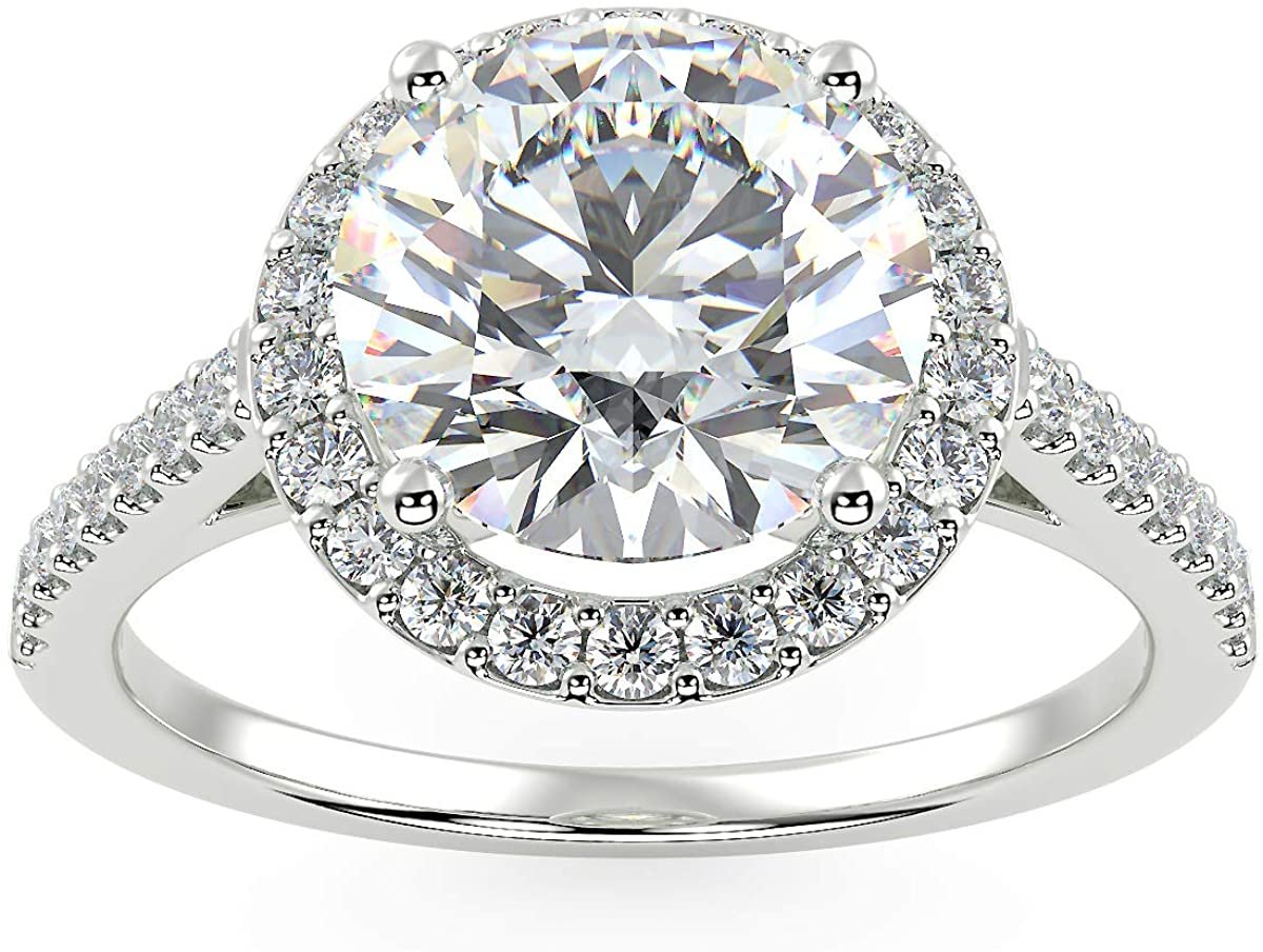 IGI Certified 14K Rose Gold 2-1/3 Cttw Near-Colorless Round Brilliant-Cut Lab Created Diamond Halo Engagement Ring with Micro Pavé Band (Center Stone: I-J Color, VS1-VS2 Clarity) - Size 6-3/4