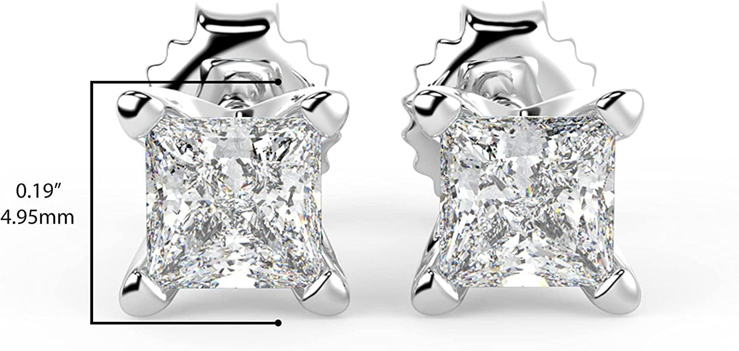 IGI Certified 1/2 Cttw Princess Cut Lab Grown Diamond 14K Gold 4-Prong Pushback Stud Earrings (G-H Color, VS1-VS2 Clarity) - Choice of Gold Color
