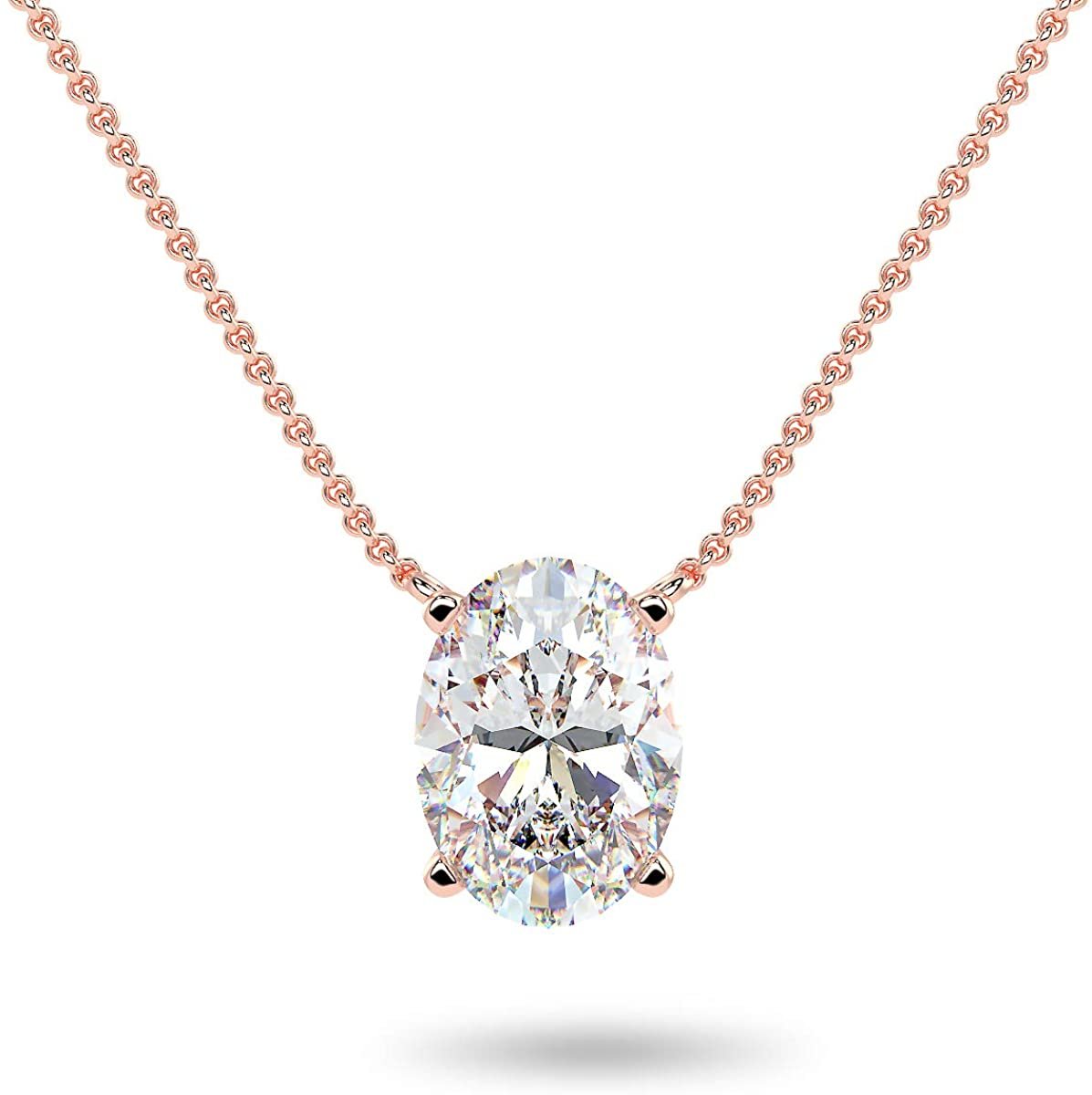 IGI Certified 14K Gold 1/3 to 1-1/2 Carat Oval Shape Lab Created Diamond Suspended Solitaire Pendant Necklace (G-H Color, VS1-VS2 Clarity), 18" - Choice of Gold Color