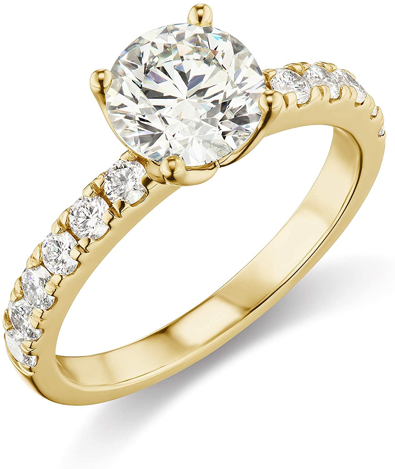 IGI Certified 14K Yellow Gold 2-1/2 Cttw Round Brilliant-Cut Lab Created Diamond Solitaire Engagement Ring with Pavé-Set Band (2.0 Carat Center Stone: G-H Color, VS1-VS2 Clarity) - Size 8.25