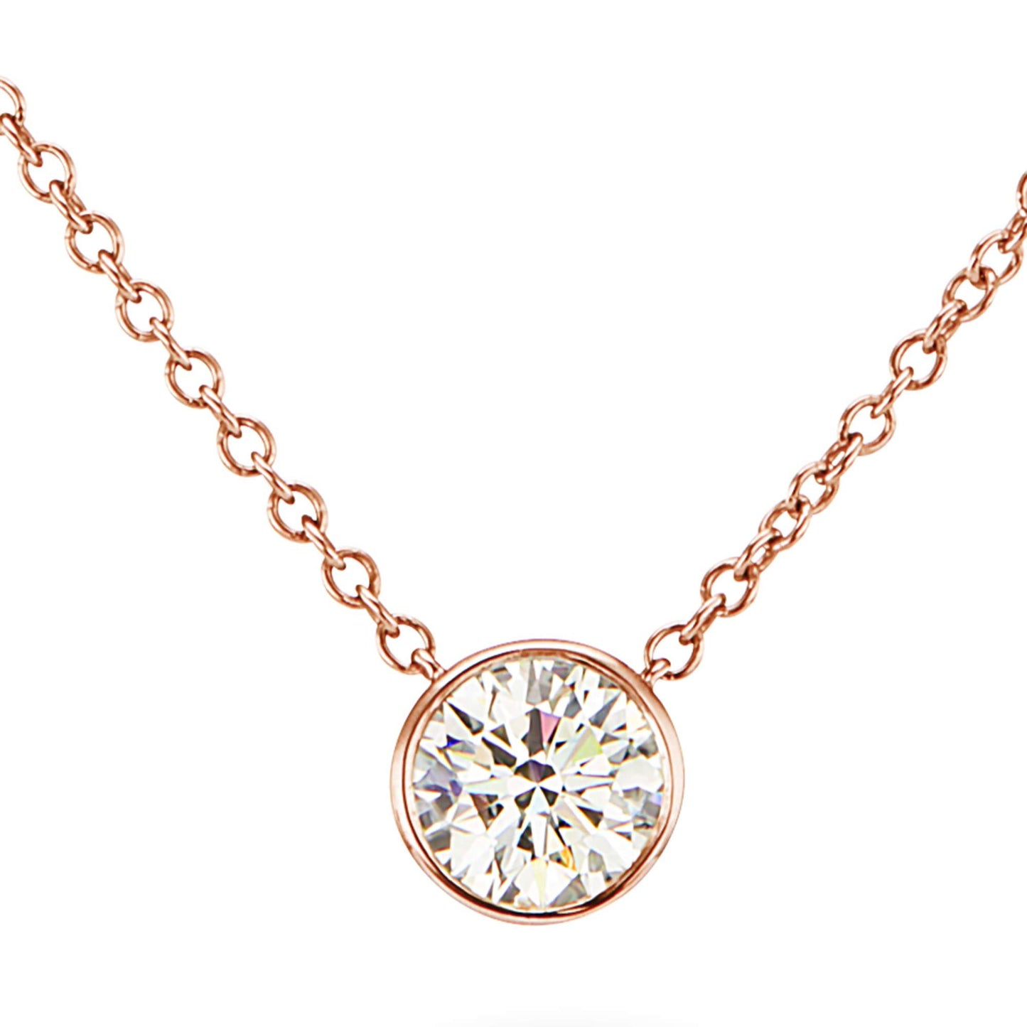 IGI Certified 14K Gold 1/4 to 1/2 Carat Round Brilliant Cut Lab Created Diamond Bezel-Set Solitaire Pendant Necklace (G-H Color, VS1-VS2 Clarity), 18" - Choice of Carat & Gold Color