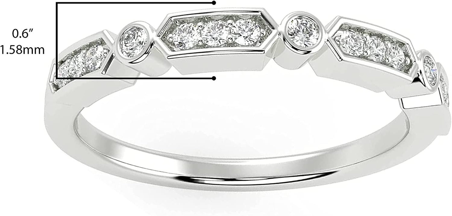 .925 Sterling Silver 1/10 Carat Round Brilliant Lab Grown Diamond Dot-and-Dash Anniversary Band Ring (G-H Color, SI1-SI2 Clarity)