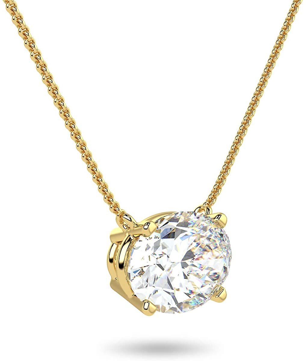 IGI Certified 14K Gold 1-1/2 Carat Oval Lab Created Diamond Horizontal Solitaire Pendant Necklace (I-J Color, VS1-VS2 Clarity), 18" - Choice of Gold Color