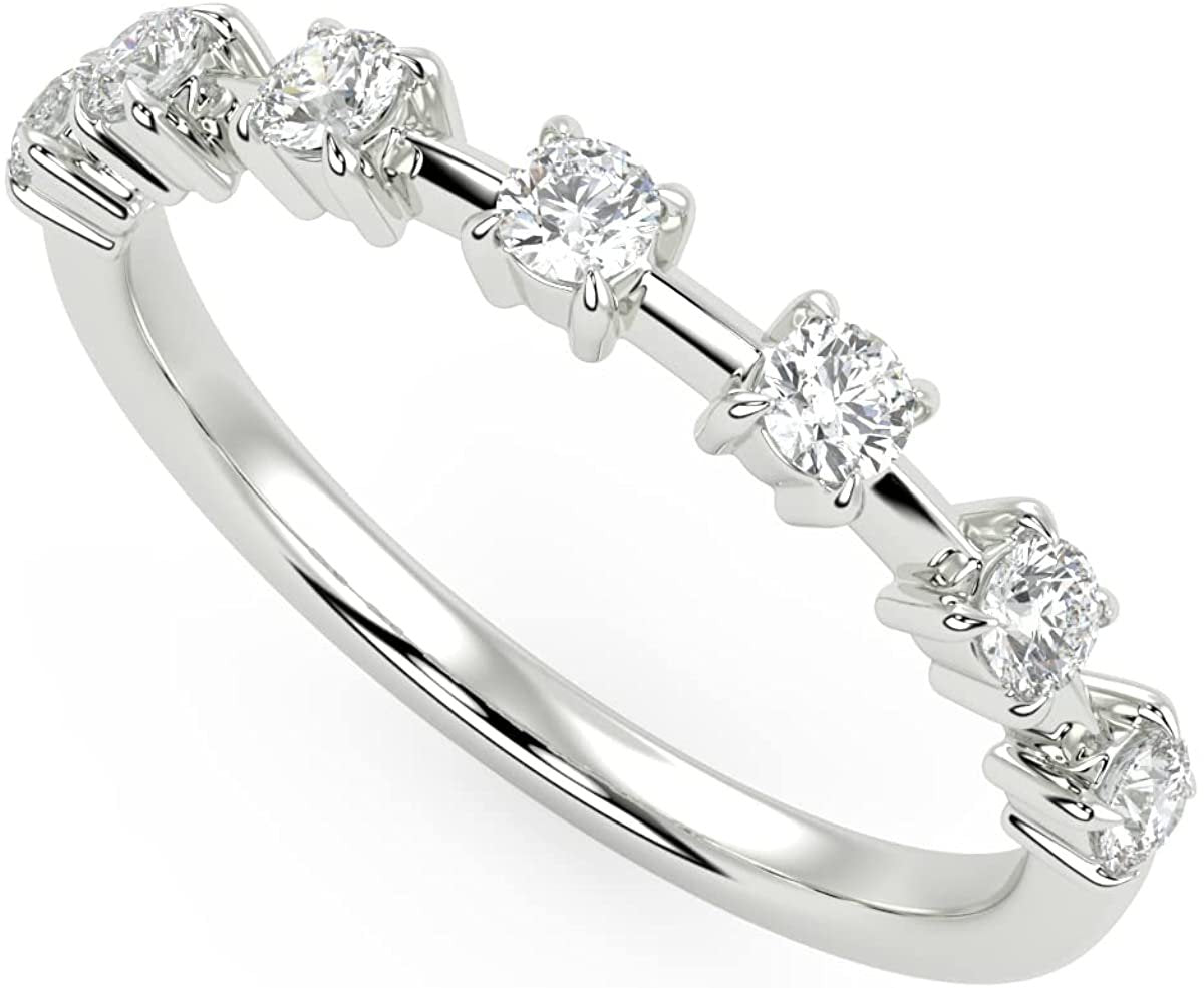 .925 Sterling Silver 1/3 Cttw Round Brilliant Lab Grown Diamond 7-Station Anniversary Band Ring (G-H Color, SI1-SI2 Clarity)
