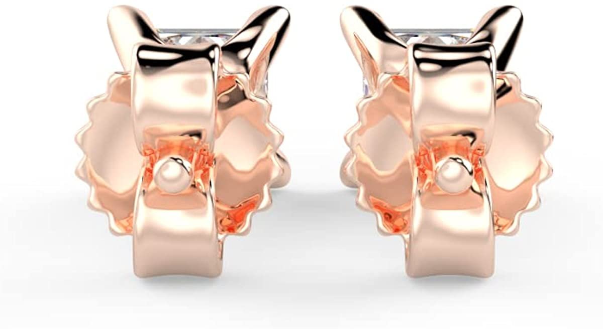 IGI Certified 1/2 Cttw Princess Cut Lab Grown Diamond 14K Gold 4-Prong Pushback Stud Earrings (G-H Color, VS1-VS2 Clarity) - Choice of Gold Color