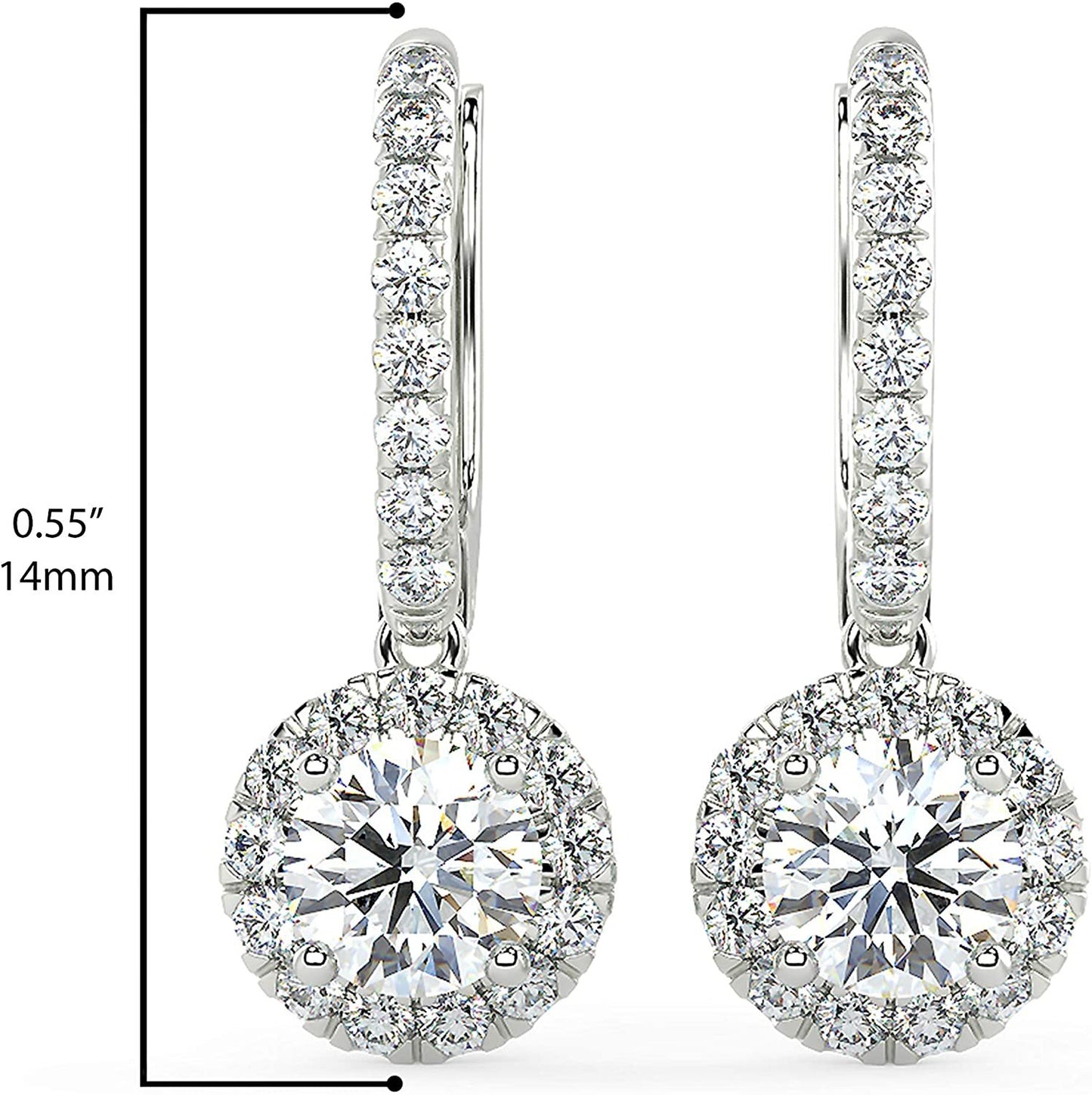 IGI Certified 14K Rose Gold 1-7/8 Cttw Near Colorless Round Brilliant Cut Lab Grown Diamond Pave Set Halo Lever Back Drop Earrings (Center Stones G-H Color, VS1-VS2 Clarity)