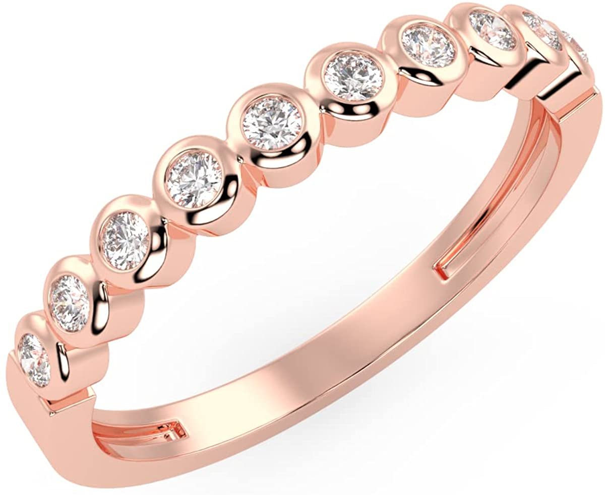 10K Gold 1/10 Cttw Round Brilliant Cut Lab Created Diamond 10 Stone Bezel Set Engagement Ring (G-H Color, SI1-SI2 Clarity)