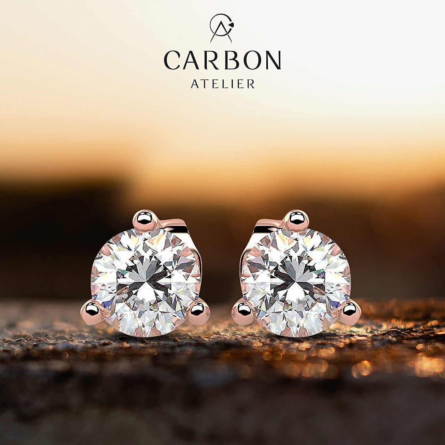 Certified 1.0 to 4.0 Cttw Round Brilliant-Cut Lab Created Diamond 14K Gold Martini-Set 3-Prong Stud Earrings (G-H Color, VS1-VS2 Clarity) - Choice of Metal Colors, Gem Weights