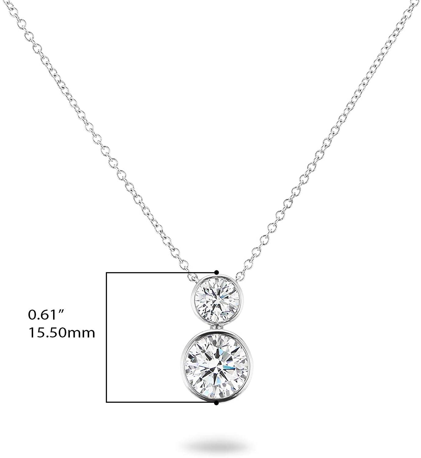 14K White Gold 1.0 Cttw Round Brilliant-Cut Lab Created Diamond Bezel-Set 2 Stacked Stone Pendant Necklace (G-H Color/VS1-VS2 Clarity), 18"