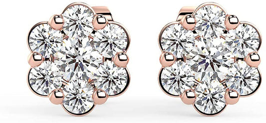 10K Rose Gold 1/5 Cttw Lab Created Diamond 4.5mm Hybrid 6-Prong Bezel Set Floral Cluster Stud Earrings (G-H Color, SI1-SI2 Clarity)