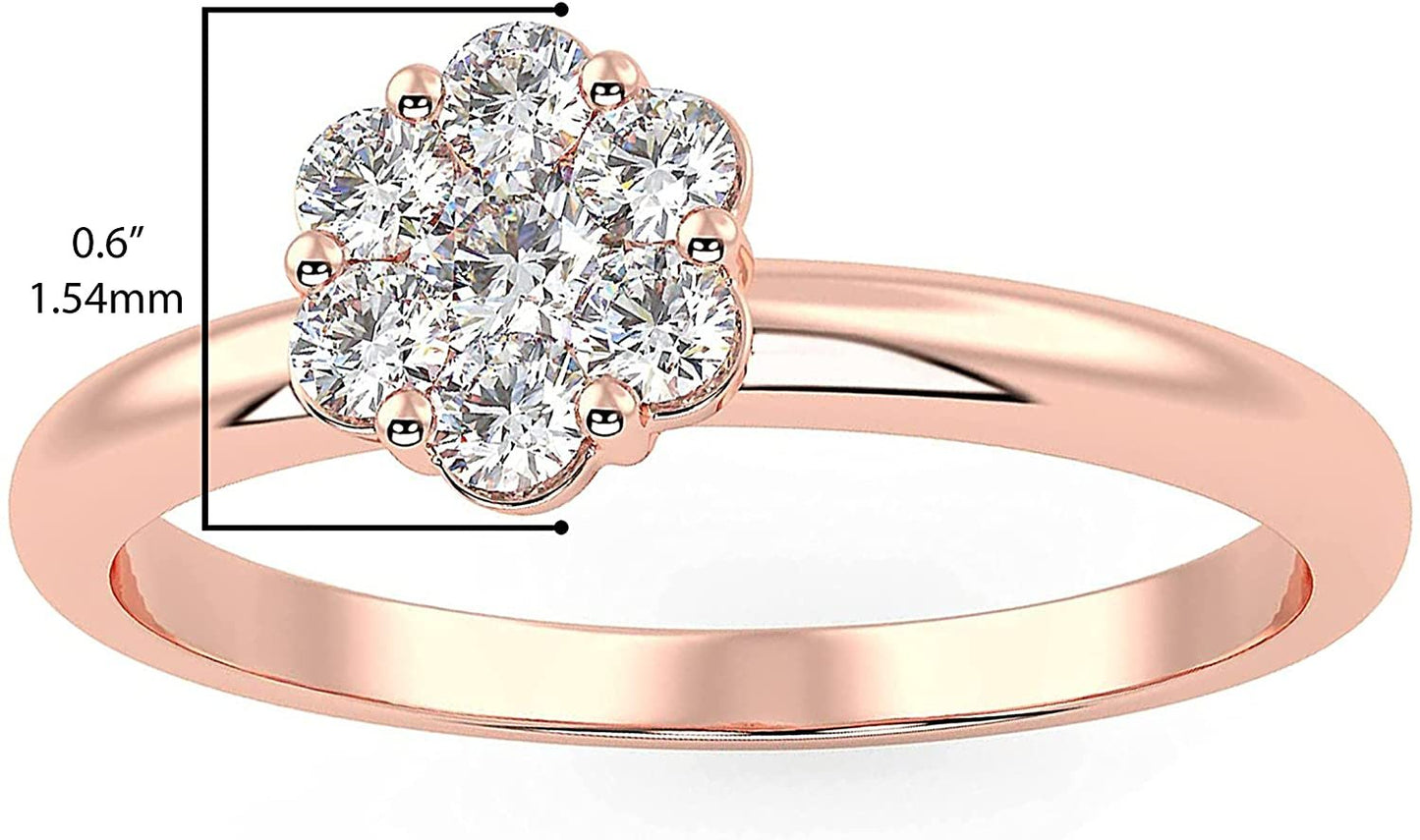10K Rose Gold 1/5 Cttw Round Brilliant-Cut Lab Grown Diamond Flower Cluster Engagement or Promise Ring (G-H Color, SI1-SI2 Clarity) - Size 8