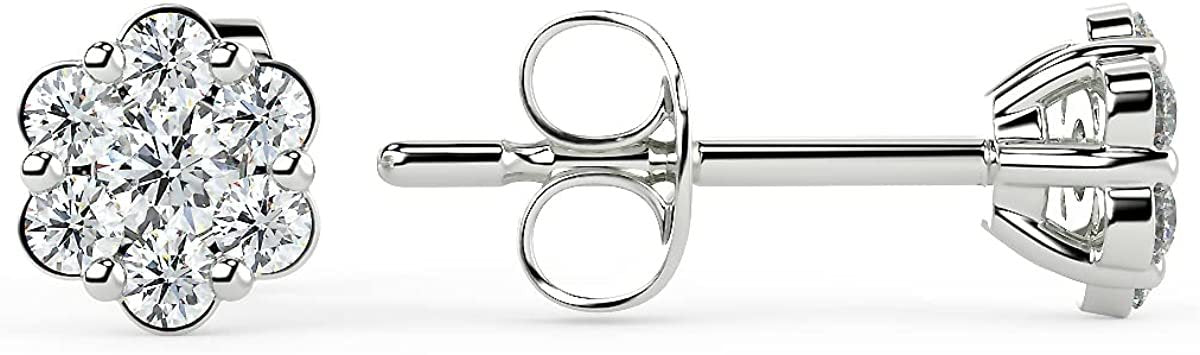 .925 Sterling Silver 1/5 Cttw Lab Grown Diamond Floral Cluster Stud Earrings (G-H Color, SI1-SI2 Clarity)