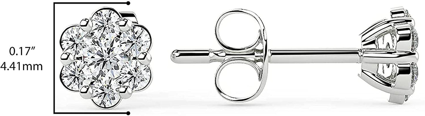 .925 Sterling Silver 1/5 Cttw Lab Grown Diamond Floral Cluster Stud Earrings (G-H Color, SI1-SI2 Clarity)