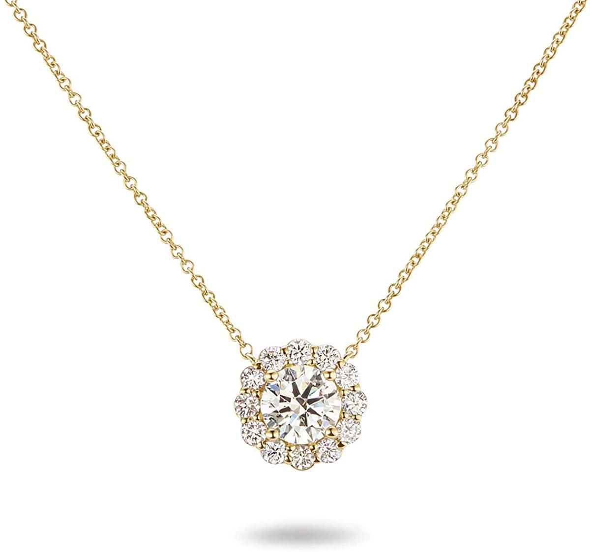 IGI Certified 14K Gold 1-5/8 Cttw Round Brilliant Cut Lab Created Diamond Flower Halo Pendant 18" Necklace (I-J Color, VS1-VS2 Clarity) - Choice of Gold Color