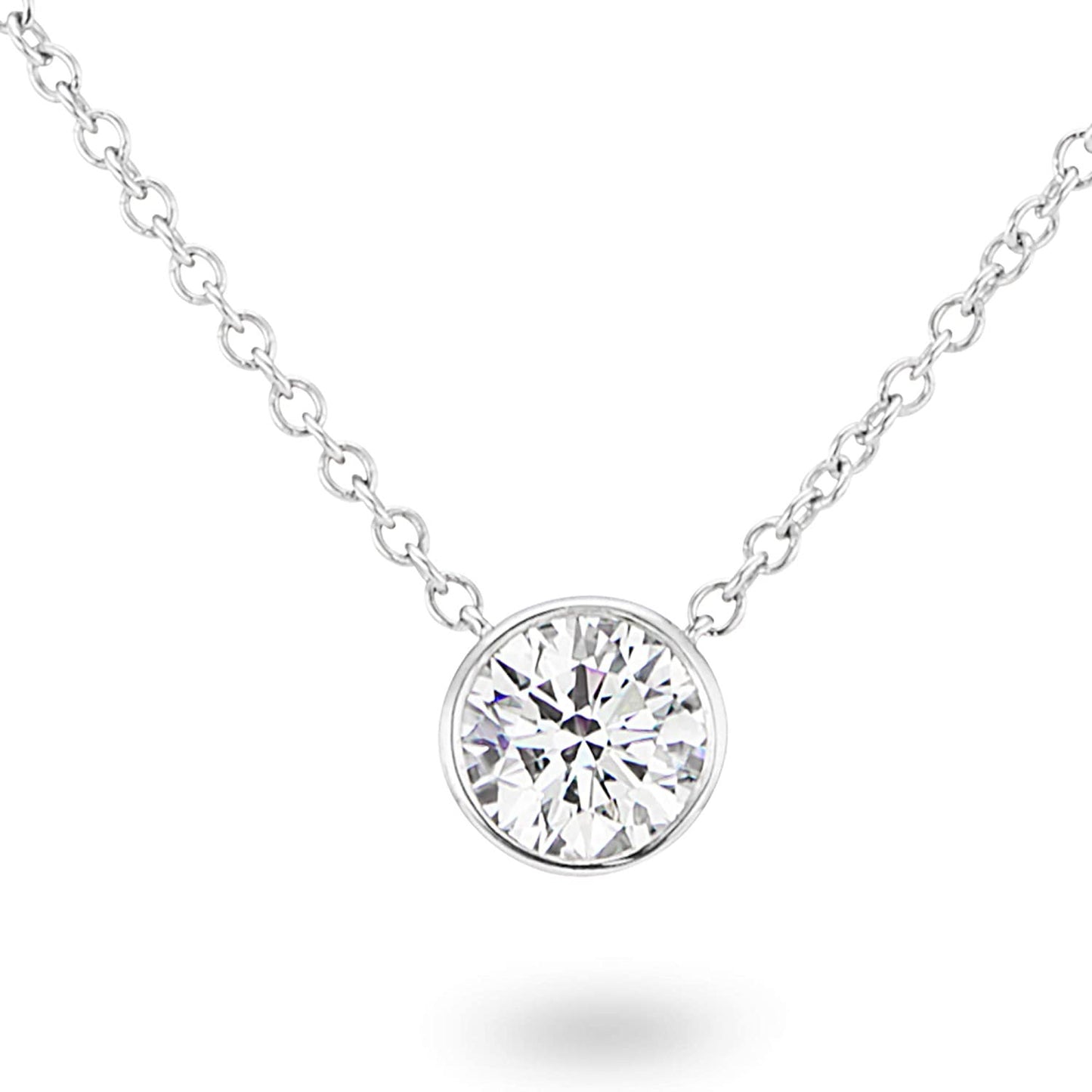 IGI Certified 14K White Gold 1.0 or 1-1/2 Carat Round Brilliant-Cut Lab Created Diamond Bezel-Set Solitaire Pendant Necklace (I-J Color, VS1-VS2 Clarity), 18"