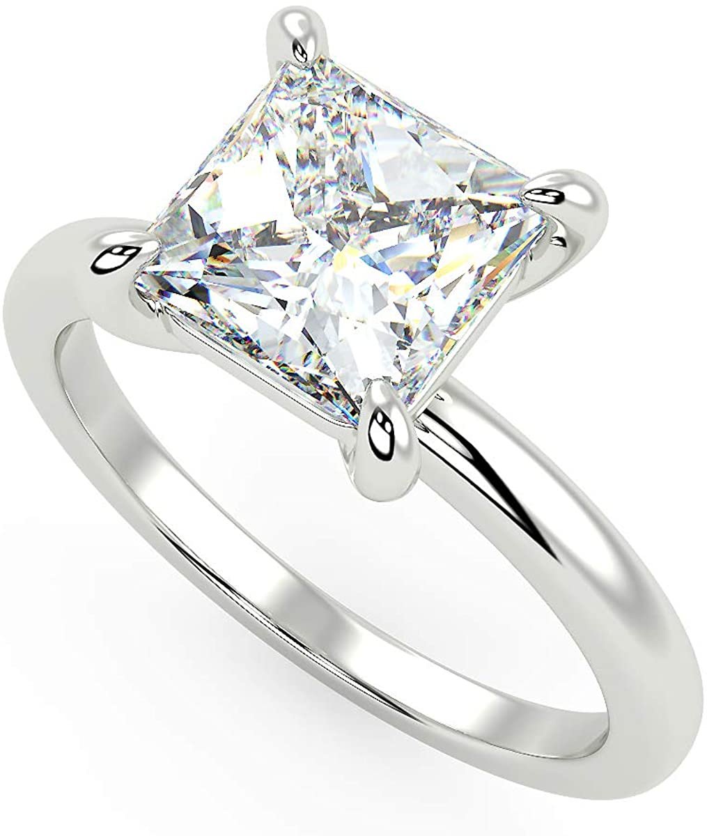 IGI Certified 14K White Gold 1-1/2 Carat Princess-Cut Lab Created Diamond Classic Square Solitaire Engagement Ring (G-H Color, VS1-VS2 Clarity) - Size 8.75