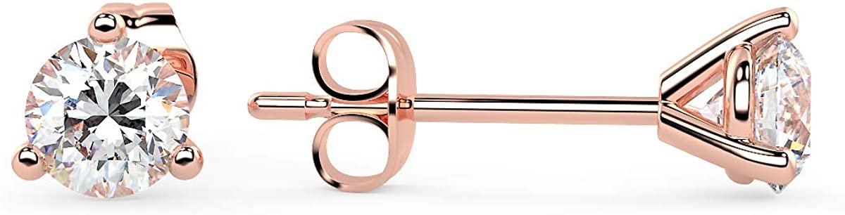 Certified 1.0 to 4.0 Cttw Round Brilliant-Cut Lab Created Diamond 14K Gold Martini-Set 3-Prong Stud Earrings (G-H Color, VS1-VS2 Clarity) - Choice of Metal Colors, Gem Weights