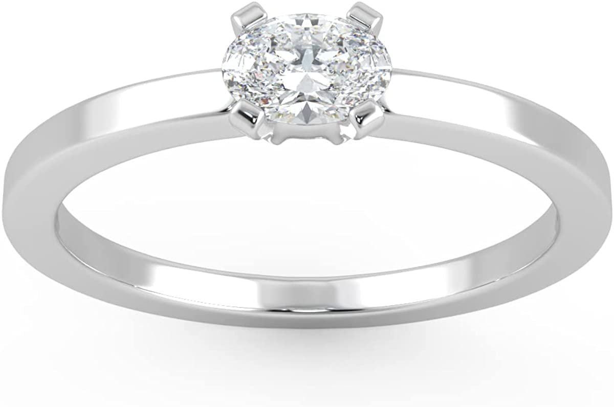 IGI Certified 1/4 Ct Oval Cut Lab Grown Diamond 14K Gold East-West Solitaire Engagement Ring (G-H Color, VS1-VS2 Clarity) - Choice of Gold Color