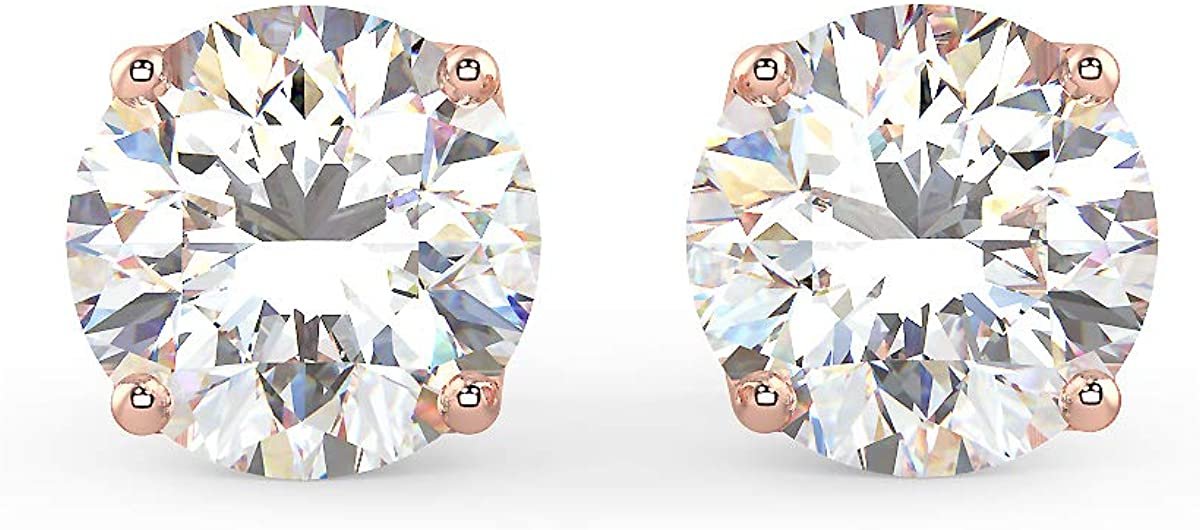 Certified 2.0-3.0 Cttw Round Brilliant-Cut Lab Created Diamond 14K Gold Classic Four-Prong Stud Earrings (J-K Color, SI2-I1 Clarity) - Choice of Gold Colors, Gem Weights