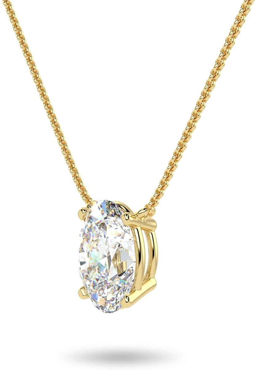 IGI Certified 14K Gold 1/3 to 1-1/2 Carat Oval Shape Lab Created Diamond Suspended Solitaire Pendant Necklace (G-H Color, VS1-VS2 Clarity), 18" - Choice of Gold Color