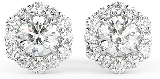 IGI Certified 14K Gold 1.0 Cttw Brilliant-Cut Lab Created Diamond Halo Earrings Pavé-Set (G-H Color, VS1-VS2 Clarity) - Choice of Gold Color