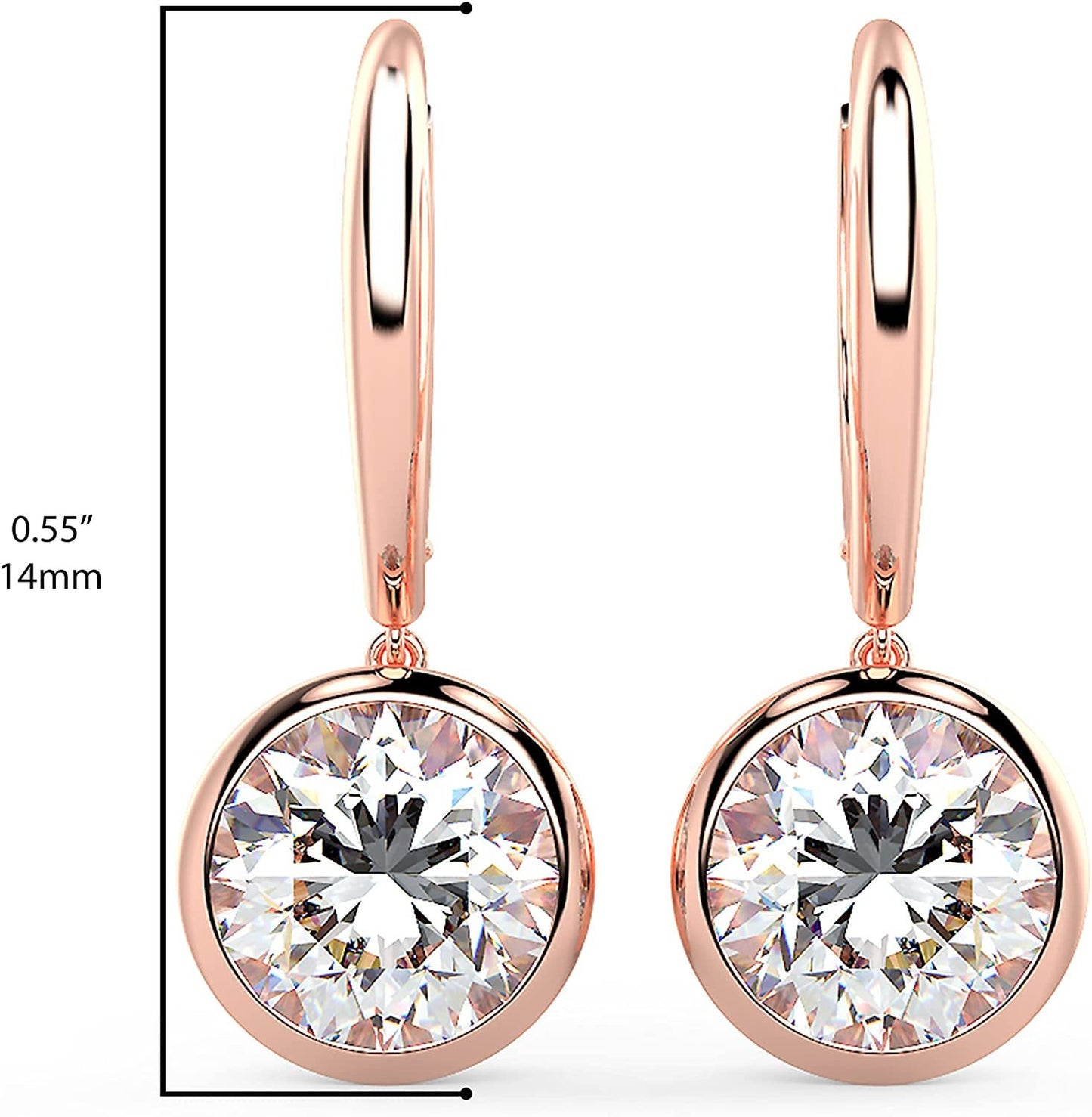 14K Gold 1/2 Cttw Round Brilliant-Cut Lab Grown Diamond Bezel-Set Leverback Drop Earrings (G-H Color, VS1-VS2 Clarity) - Choice of Gold Colors