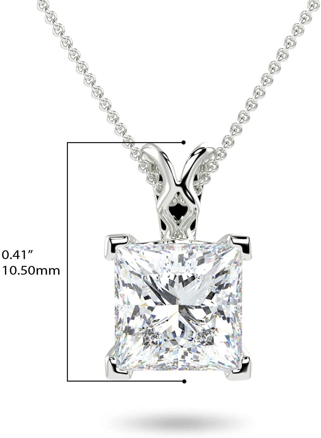 IGI Certified 14K Gold 1/2 or 1.0 Carat Square Princess-Cut Lab Created Diamond X-Bail Solitaire Pendant Necklace (G-H Color, VS1-VS2 Clarity), 18" - Choice of Gold Color