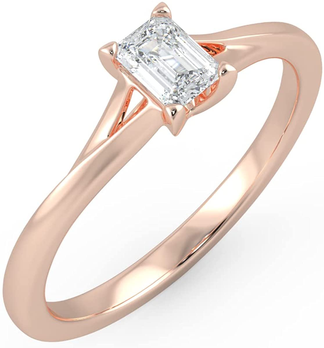 IGI Certified 1/4 Ct Emerald Cut Lab Grown Diamond 14K Gold Split Shank Solitaire Engagement Ring (G-H Color, VS1-VS2 Clarity) - Choice of Gold Color