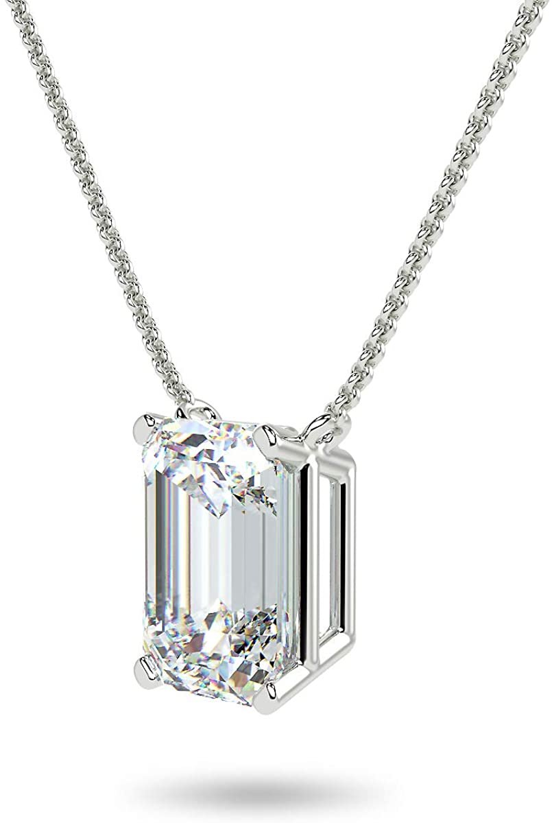 IGI Certified 14K Gold 1/3 to 1-1/2 Carat Rectangular Emerald-Cut Lab Grown Diamond Suspended Solitaire Pendant Necklace (G-H Color, VS1-VS2 Clarity), 18" - Choice of Gold Color, Weights