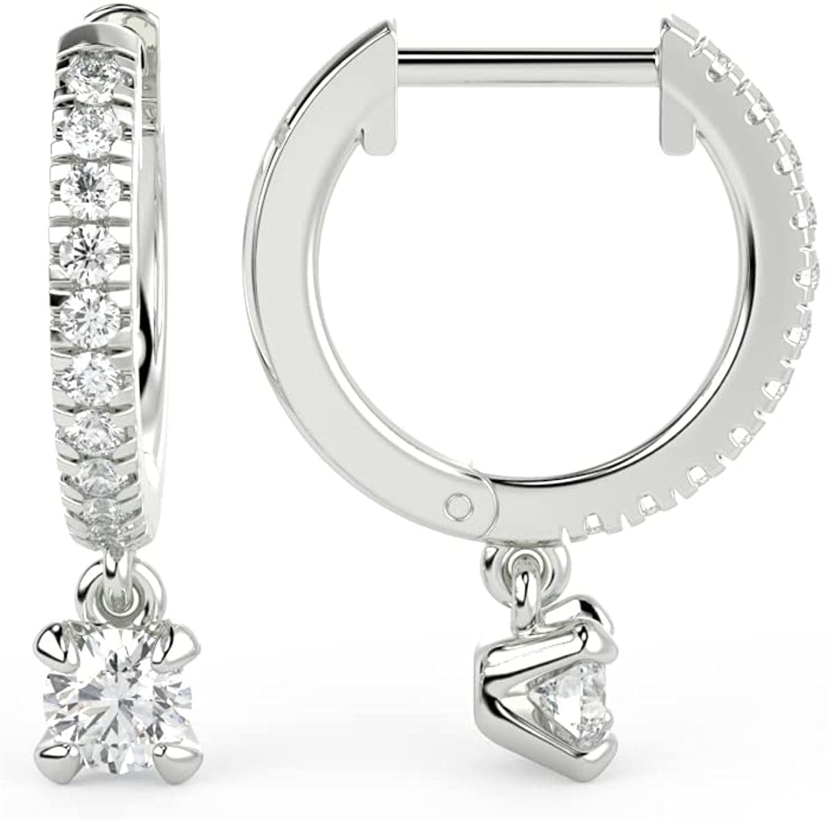 10K Gold 1/2 Cttw Lab Created Diamond 3/4" Long 4-Prong Dangle Style Huggie Earrings (G-H Color, SI1-SI2 Clarity) - Choice of Gold Color