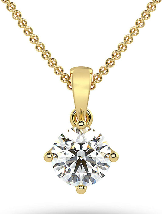 IGI Certified 14K Gold 1/4 to 2.0 Carat Round Brilliant Cut Lab Created Diamond Solitaire Pendant Necklace (G-J Color, VS1-SI2 Clarity), 18" - Choice of Carat & Gold Color