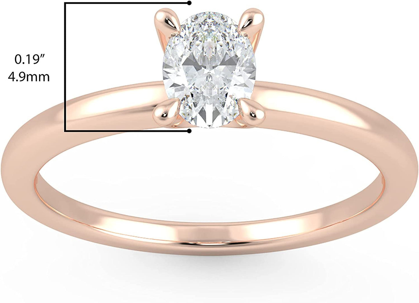 IGI Certified 1/3 Ct Oval Cut Lab Grown Diamond 14K Gold 4-Prong Solitaire Engagement Ring (G-H Color, VS1-VS2 Clarity) - Choice of Gold Color