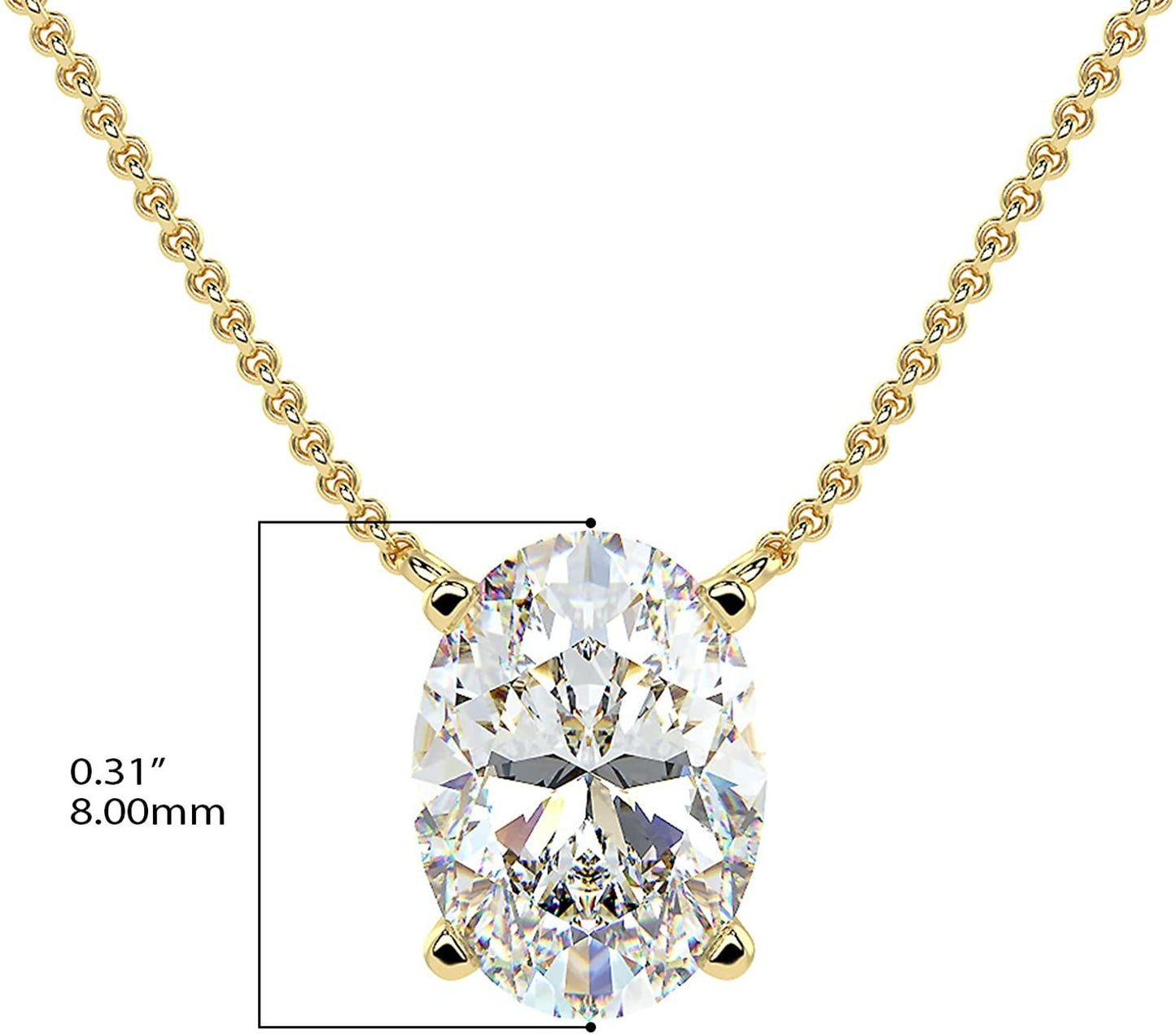 IGI Certified 14K Gold 1/3 to 1-1/2 Carat Oval Shape Lab Created Diamond Suspended Solitaire Pendant Necklace (G-H Color, VS1-VS2 Clarity), 18" - Choice of Gold Color