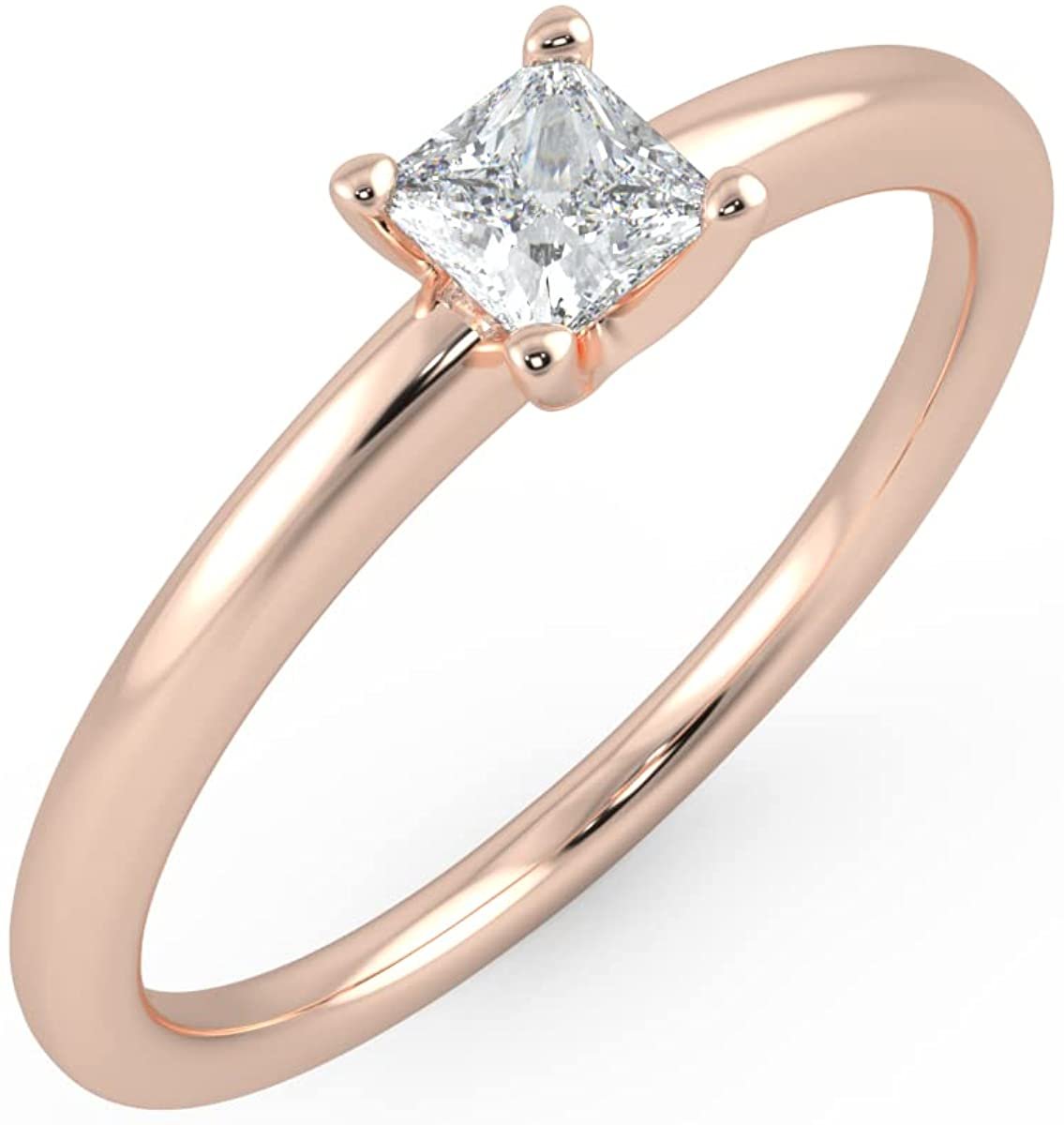 IGI Certified 1/4 Ct Princess Cut Lab Grown Diamond 14K Gold 4-Prong Solitaire Engagement Ring (G-H Color, VS1-VS2 Clarity) - Choice of Gold Color