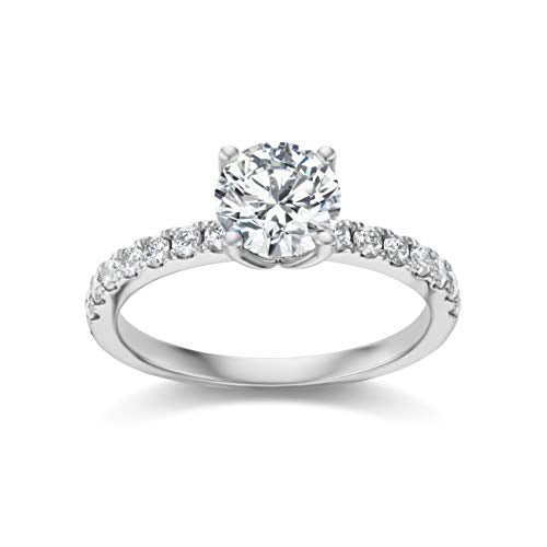 IGI Certified 14K White Gold 2.0 Cttw Round Brilliant-Cut Lab Created Diamond Solitaire Engagement Ring with Pavé-Set Band (1-1/2 Carat Center Stone: G-H Color, VS1-VS2 Clarity) - Size 5.25
