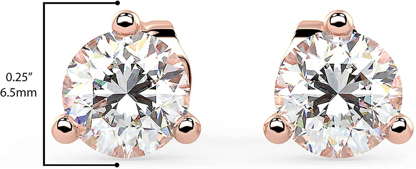 IGI Certified 14K Gold 2.0 to 3.0 Cttw Round Brilliant-Cut Lab Created Diamond Martini-Set 3-Prong Stud Earrings (J-K Color, SI2-I1 Clarity) - Choice of Gem Weight, Gold Color