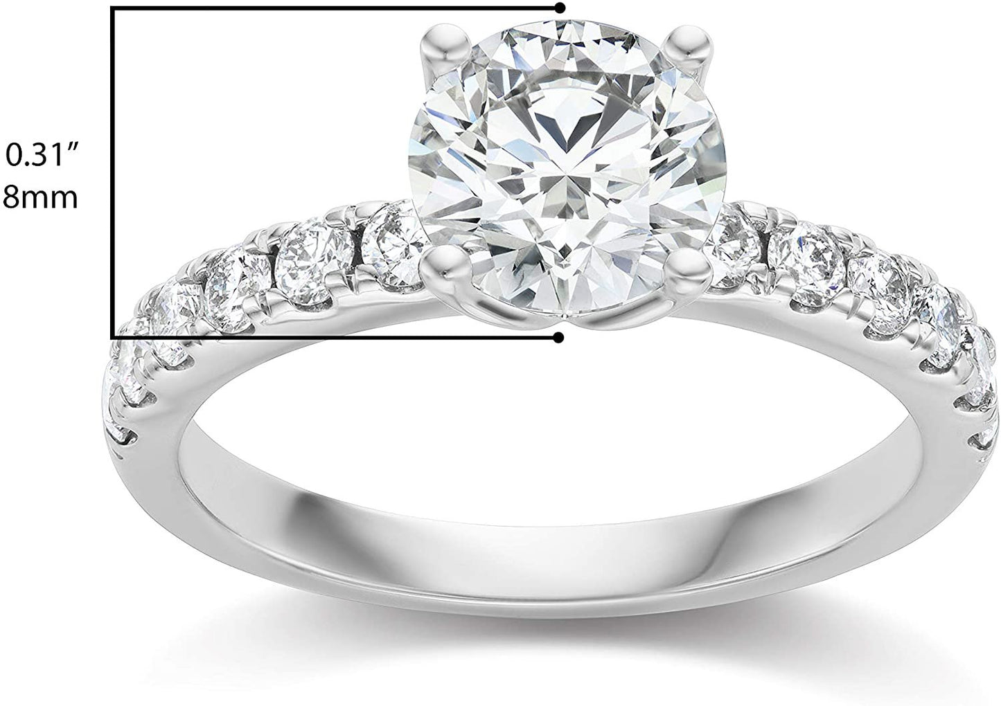 IGI Certified 14K White Gold 2-1/2 Cttw Brilliant-Cut Colorless Lab Created Diamond Solitaire Engagement Ring with Pavé-Set Band (Center Stone: E-F Color, VVS1-VVS2 Clarity) - Size 7.5