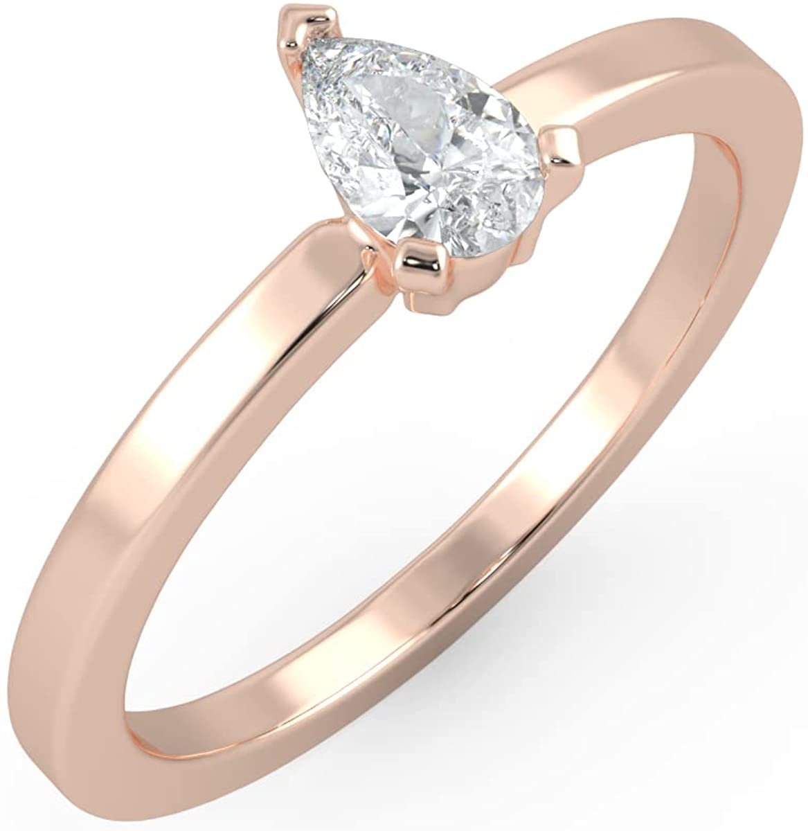 IGI Certified 1/4 Ct Pear Cut Lab Grown Diamond 14K Gold 3-Prong Solitaire Engagement Ring (G-H Color, VS1-VS2 Clarity) - Choice of Gold Color