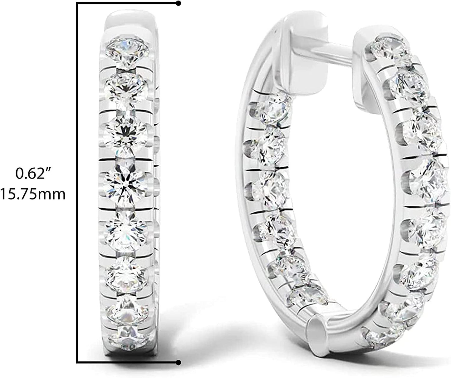 10K Gold 1.0 Cttw Round Brilliant Cut Lab Created Diamond Inside Outside Huggie Earrings (G-H Color, SI1-SI2 Clarity) - Choice of Gold Color