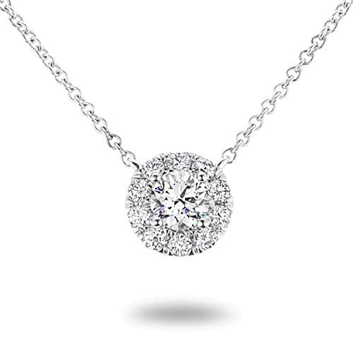 14K White Gold 3/8+ Cttw Lab Grown Round-Cut Diamond Halo Pendant 16"-18" Necklace (G-H Color, VS1-SI2 Clarity)