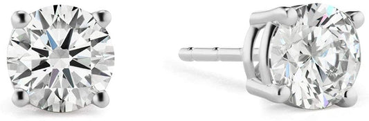 Certified 1.0 Cttw Near Colorless Round Brilliant-Cut Lab Created Diamond 14K Gold Classic Four-Prong Stud Earrings (G-H Color, VS1-VS2 Clarity) - 14K White Gold