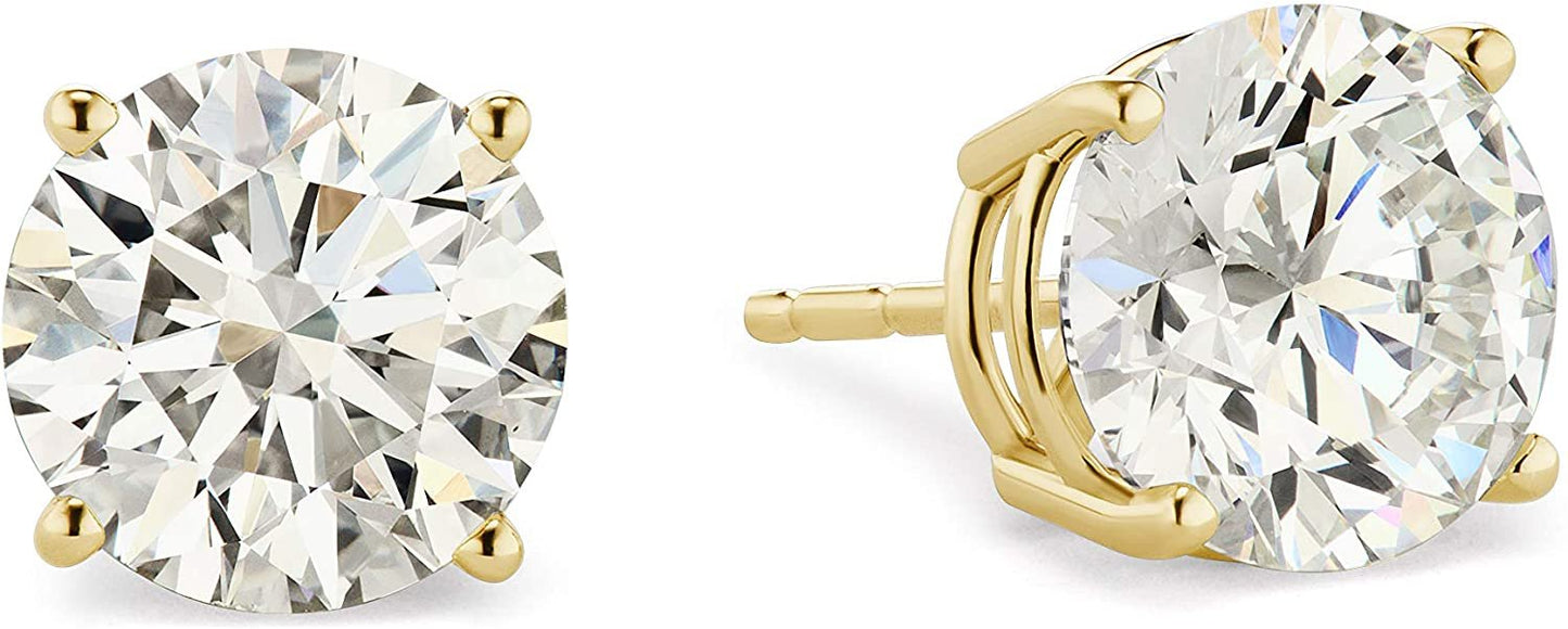 Certified 2.0-3.0 Cttw Round Brilliant-Cut Lab Created Diamond 14K Gold Classic Four-Prong Stud Earrings (J-K Color, SI2-I1 Clarity) - Choice of Gold Colors, Gem Weights