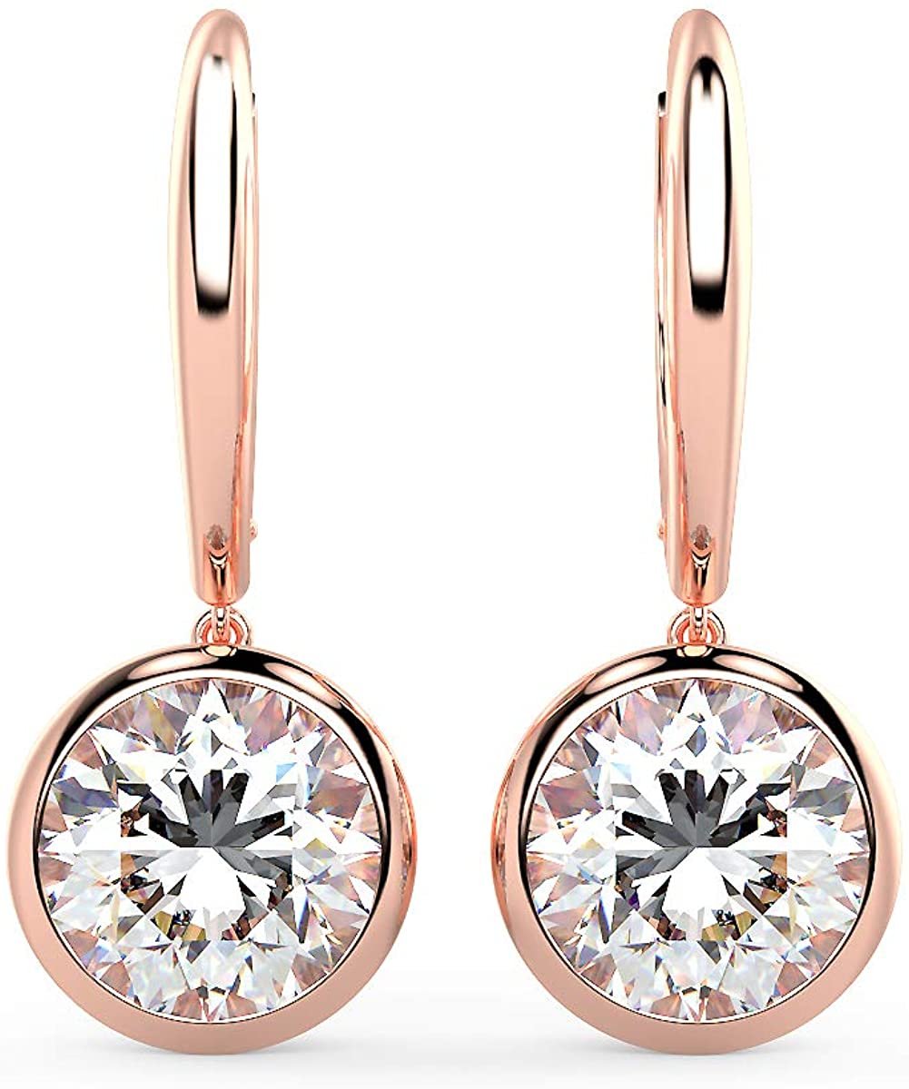 14K Gold 1/2 Cttw Round Brilliant-Cut Lab Grown Diamond Bezel-Set Leverback Drop Earrings (G-H Color, VS1-VS2 Clarity) - Choice of Gold Colors