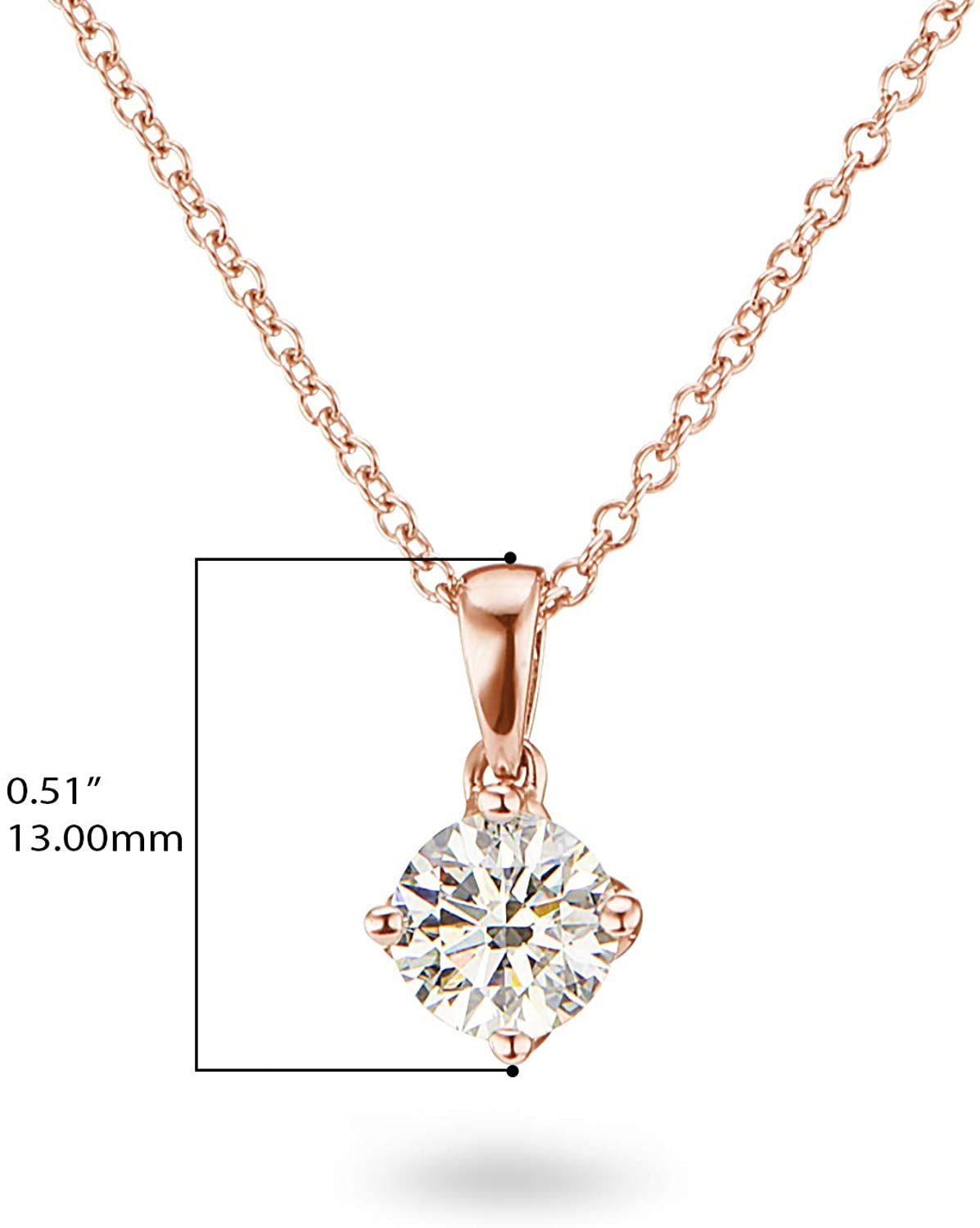 IGI Certified 14K Gold 1/4 to 2.0 Carat Round Brilliant Cut Lab Created Diamond Solitaire Pendant Necklace (G-J Color, VS1-SI2 Clarity), 18" - Choice of Carat & Gold Color