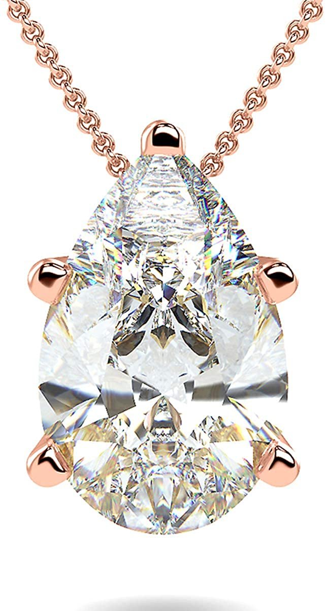 IGI Certified 14K Rose Gold 2.0 Carat Teardrop Pear-Shaped Lab Created Diamond Solitaire Pendant Necklace (G-H Color, VS1-VS2 Clarity), 18"