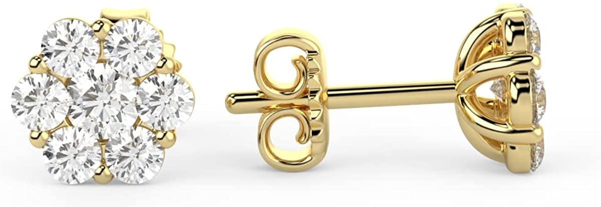 10K Gold 1/4 Cttw Lab Created Diamond 4.5mm 6-Prong Floral Cluster Stud Earrings (G-H Color, SI1-SI2 Clarity) - Choice of Gold Color