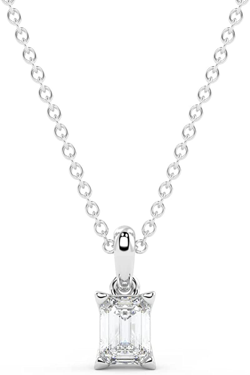 IGI Certified 1/4 Ct Emerald Cut Lab Grown Diamond 14K Gold Solitaire Pendant Necklace (G-H Color, VS1-VS2 Clarity) - 18” - Choice of Metal Color